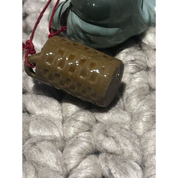 Vintage Shiwan Pottery Figurine Of Chinese Mudman Drinking Tea Light Green - Picture 6 of 6